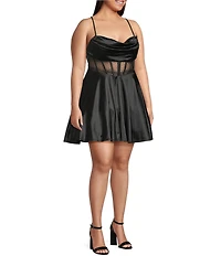 B. Darlin Plus Size Sweetheart Drape Neck Illusion Waist Party Dress