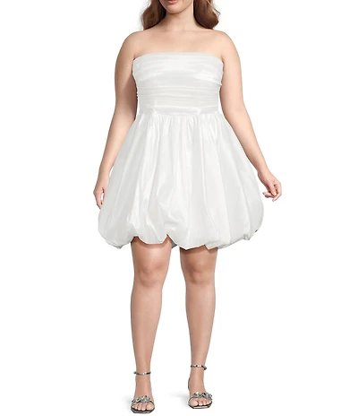 B. Darlin Plus Size Taffeta Strapless Pleated Bubble Hem Dress