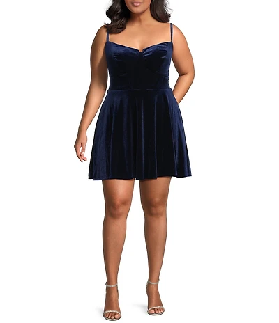 B. Darlin Plus Size Velvet Bustier Bodice Skater Dress