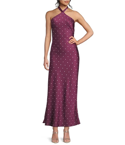 B. Darlin Polka Dot Halter Neck Tie Back Maxi Dress