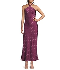 B. Darlin Polka Dot Halter Neck Tie Back Maxi Dress