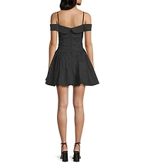 B. Darlin Polka Dot Off-The-Shoulder Bow Front Drop Waist Mini Dress