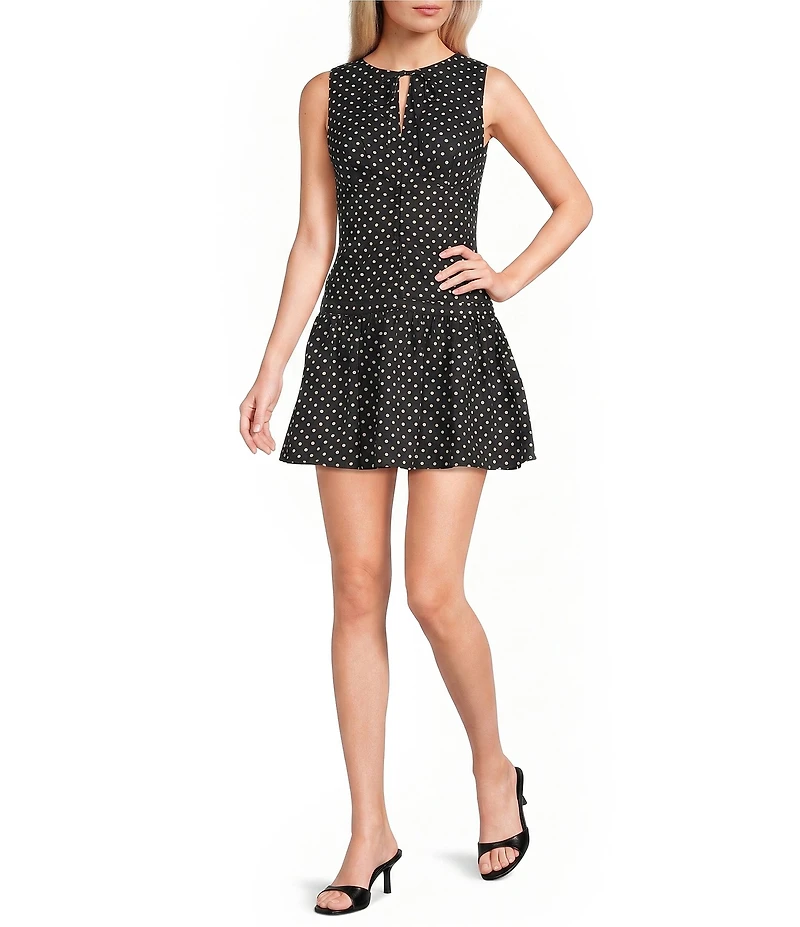 B. Darlin Polka Dot V-Neck Front Tie Ruffle Dress