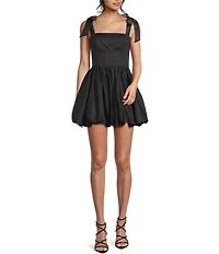 B. Darlin Poplin Tie-Shoulder Bubble-Hem Dress