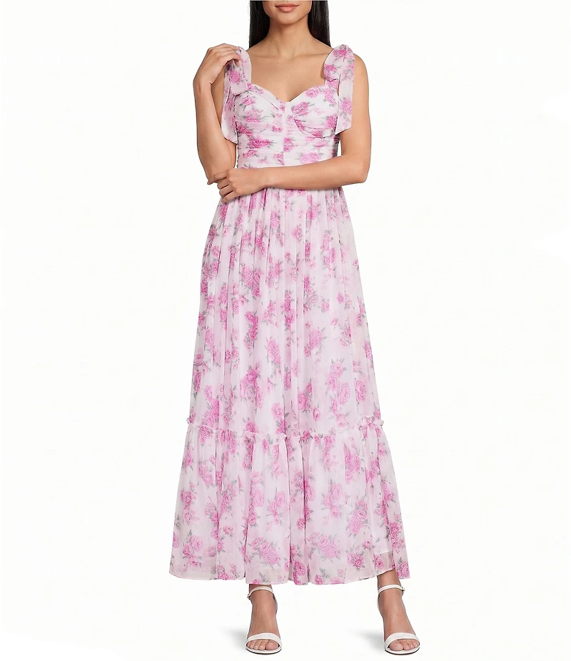 B. Darlin Printed Chiffon Sweetheart Neck Ruffle Dress
