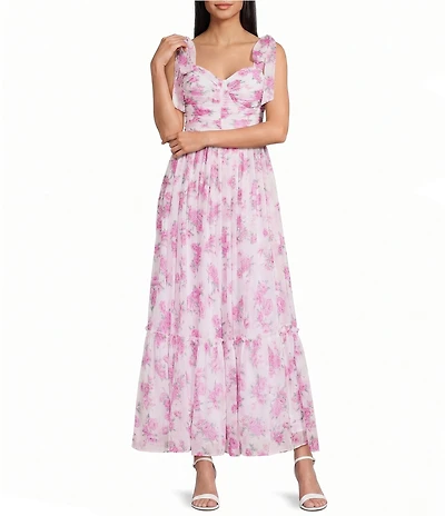 B. Darlin Printed Chiffon Sweetheart Neck Ruffle Dress