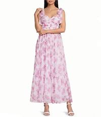 B. Darlin Printed Chiffon Sweetheart Neck Ruffle Dress