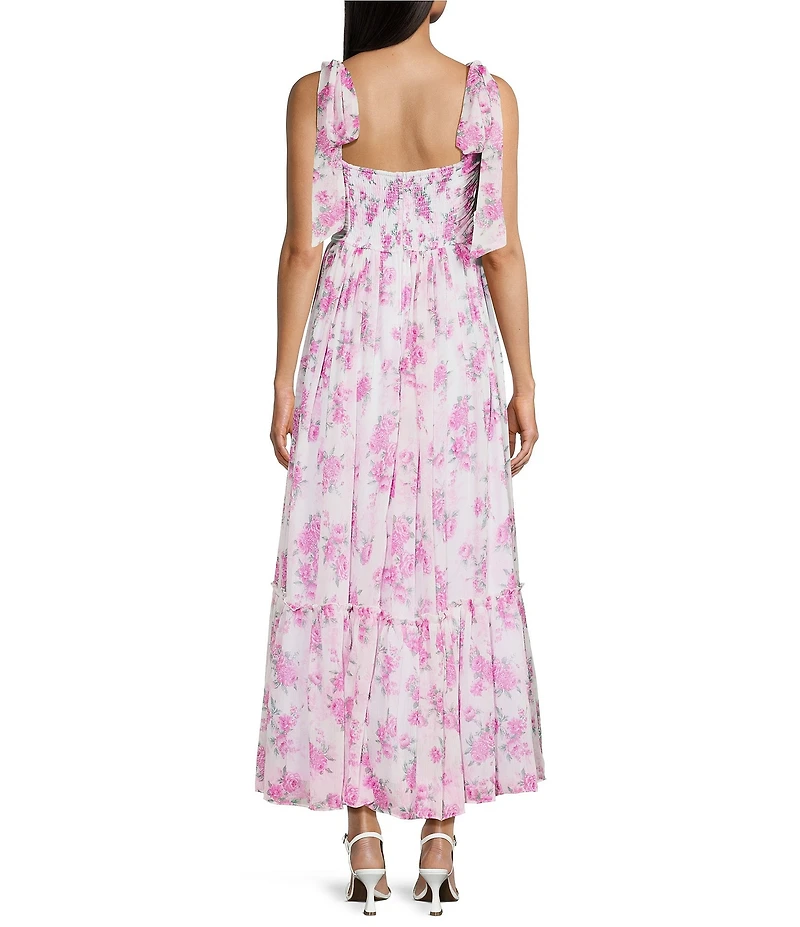 B. Darlin Printed Chiffon Sweetheart Neck Ruffle Dress