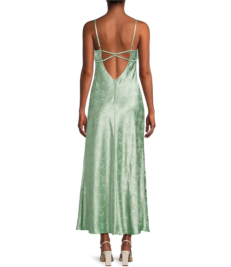 B. Darlin Satin Bow Printed Jacquard Midi Dress