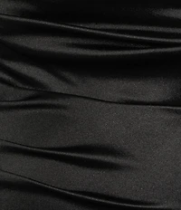 B. Darlin Satin Cowl Neck Shirred Lace-Up Back Long Dress