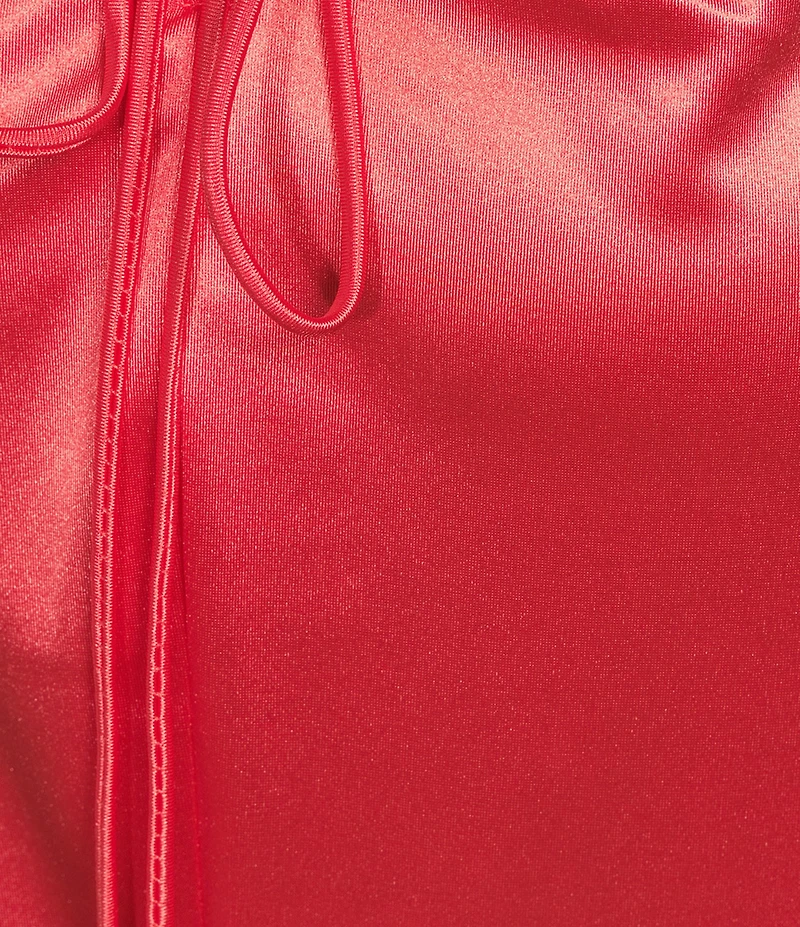 B. Darlin Satin Cowl Neck Shirred Lace-Up Back Long Dress