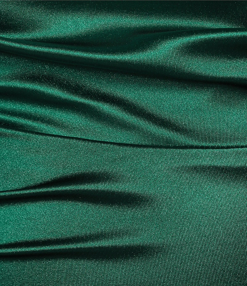 B. Darlin Satin Cowl Neck Shirred Lace-Up Back Long Dress