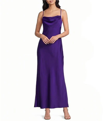 B. Darlin Satin Drape Neck Criss Cross Back Midi Dress