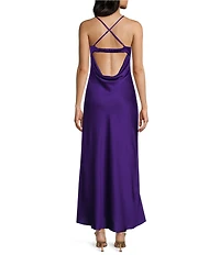 B. Darlin Satin Drape Neck Criss Cross Back Midi Dress