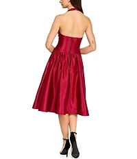 B. Darlin Satin Halter Neck Faux Pearl Bow Trim Midi Dress