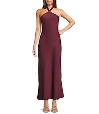 B. Darlin Satin Halter Neck Tie Back Long Dress