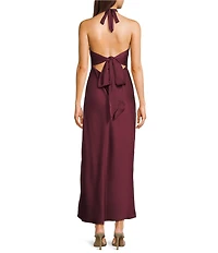 B. Darlin Satin Halter Neck Tie Back Long Dress