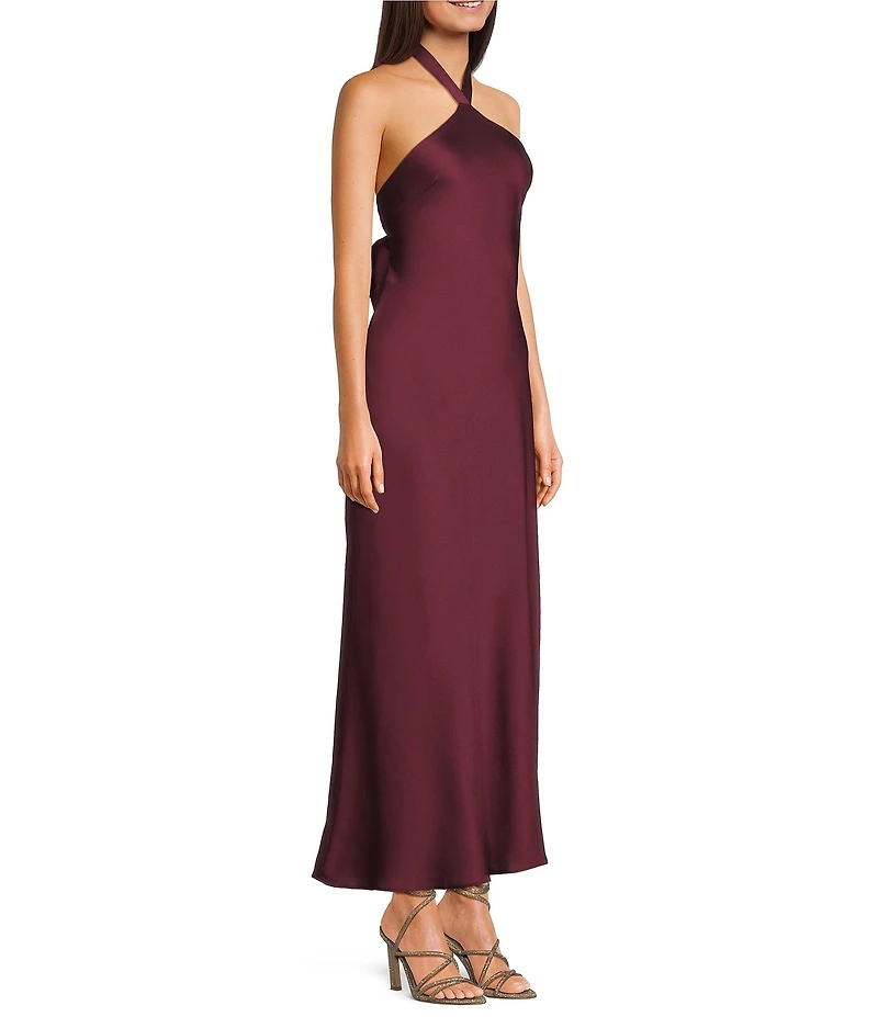 B. Darlin Satin Halter Neck Tie Back Long Dress