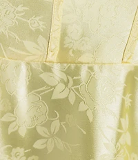 B. Darlin Plus Size Satin Jacquard Sweetheart Neck Tie Shoulder A-Line Gown