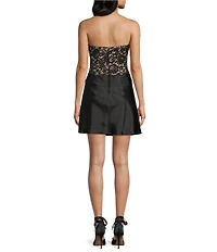 B. Darlin Satin Lace Patterned Strapless Corseted Drape Neck Dress