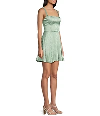 B. Darlin Satin Lace-Up Back Fit & Flare Dress