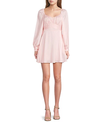 B. Darlin Satin Long Sleeve Tie Waist Mini Dress