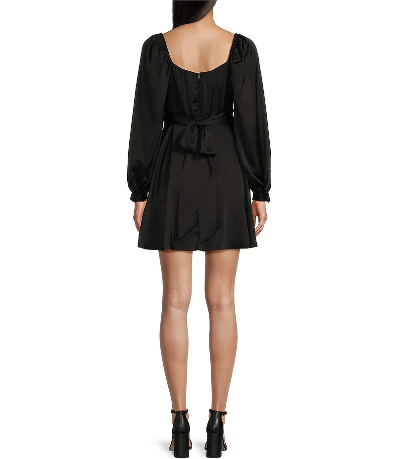 B. Darlin Satin Long Sleeve Tie Waist Mini Dress
