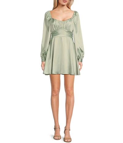 B. Darlin Satin Long Sleeve Tie Waist Mini Dress