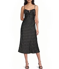 B. Darlin Satin Polka Dot Scoop Neck Tie Front Midi Dress