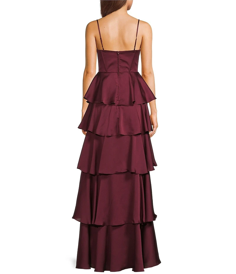 B. Darlin Satin Spaghetti Strap Emma Ruffle Skirt Dress