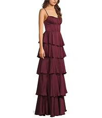 B. Darlin Satin Spaghetti Strap Emma Ruffle Skirt Dress