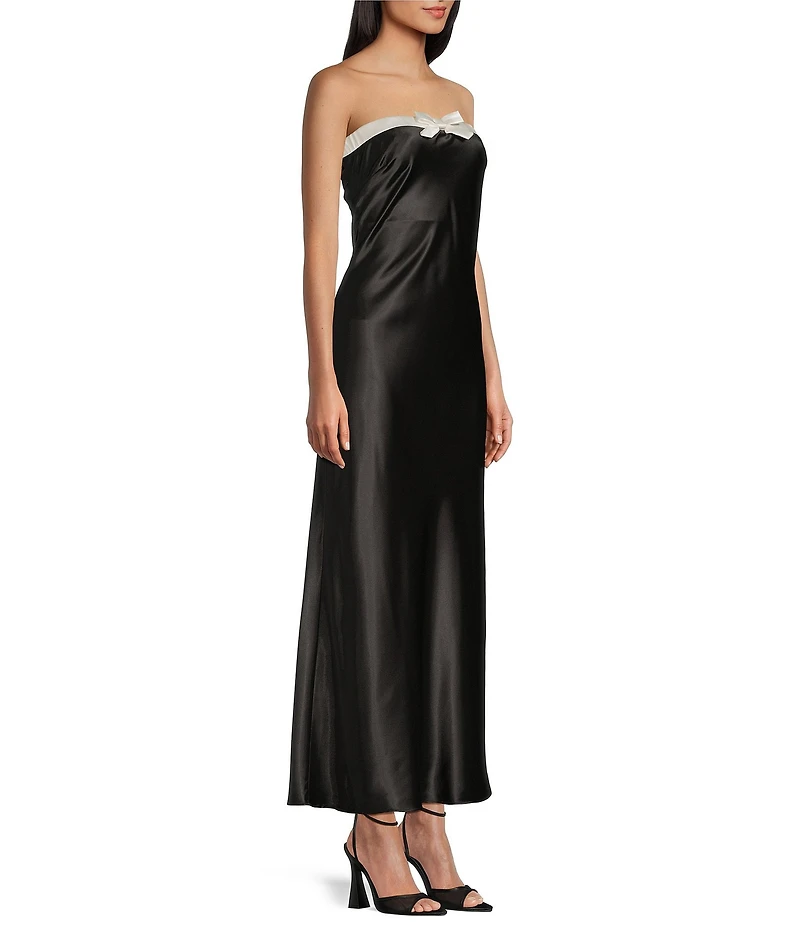 B. Darlin Satin Strapless Bow Front Dress