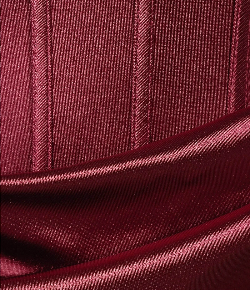 B. Darlin Satin Strapless Cowl Neck Corseted Lace Up Back Bodycon Dress