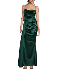 B. Darlin Satin Sweetheart Neckline Side Drape Long Dress