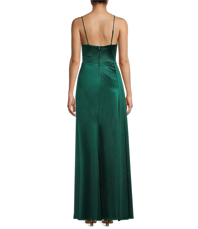 B. Darlin Satin Sweetheart Neckline Side Drape Long Dress