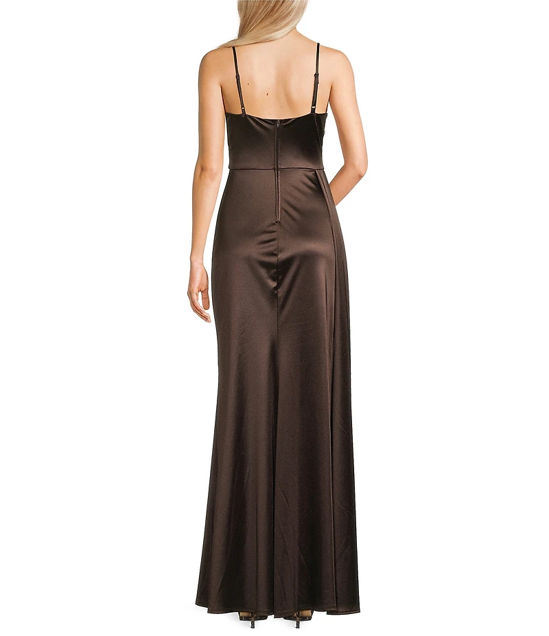 B. Darlin Satin Sweetheart Neckline Side Drape Long Dress