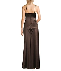 B. Darlin Satin Sweetheart Neckline Side Drape Long Dress