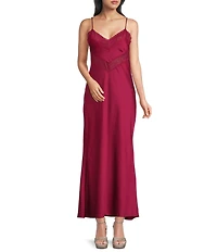 B. Darlin Satin V-Neck Lace Trim Slip Dress