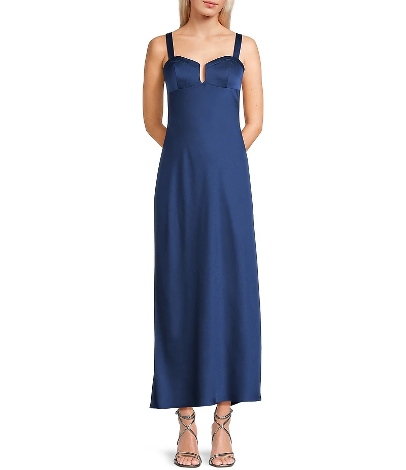 B. Darlin Satin V-Neckline Long Dress