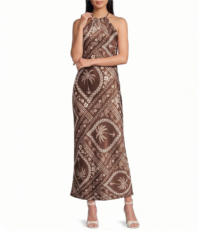 B. Darlin Scarf Palm Printed Halter Maxi Dress