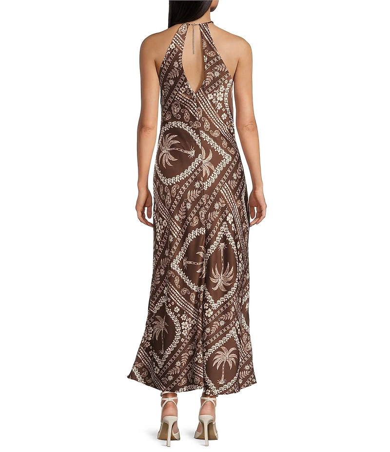 B. Darlin Scarf Palm Printed Halter Maxi Dress