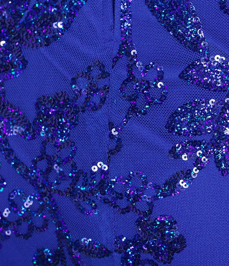 B. Darlin Sequin Floral Patterned Scoop Neck Criss Cross Back Dress