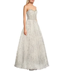 B. Darlin Sequin Mesh Embroidered Strapless Sweetheart Neck Dress