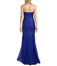 B. Darlin Sequin Pattern Square Neck Halter Godet Dress