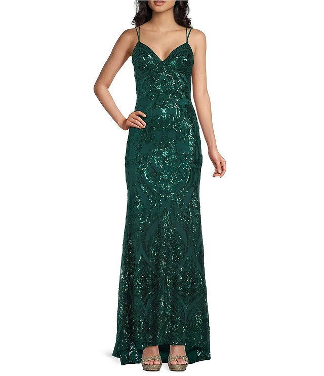 slim fit dress slacks High Life Rose Gold Sequin Square Neck Split Front Maxi Dress  Club L  London