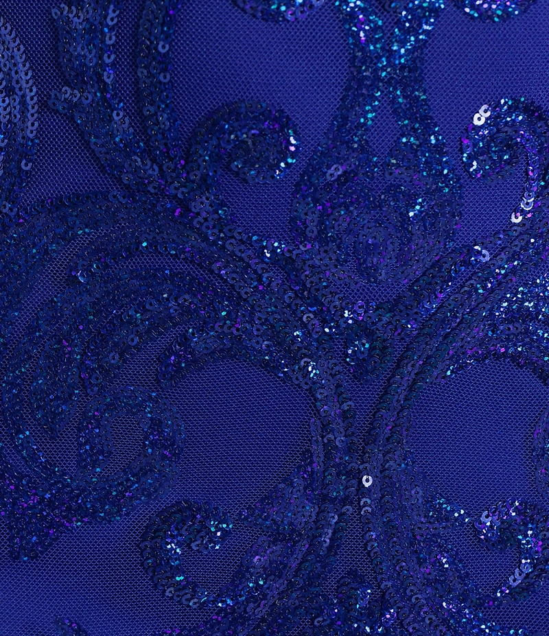 B. Darlin Sequin Pattern V-Neck Double Spaghetti Strap Lace Up Back Dress