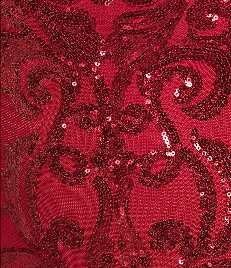 B. Darlin Sequin Pattern V-Neck Double Spaghetti Strap Lace Up Back Dress