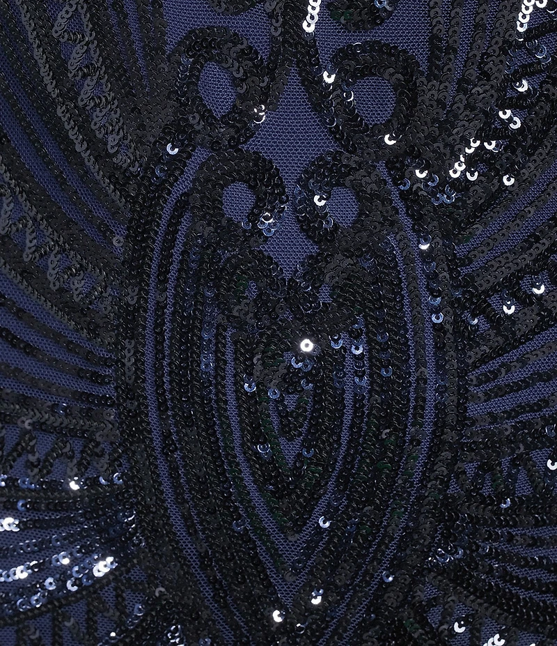 B. Darlin Sequin Sheer/Nude Pattern V-Neck Spaghetti Strap Lace Up Back Dress