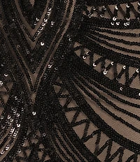 B. Darlin Sequin Sheer/Nude Pattern V-Neck Spaghetti Strap Lace Up Back Dress