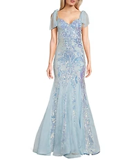 B. Darlin Sequin Pattern V-Neck Tie Shoulder Bustier Dress